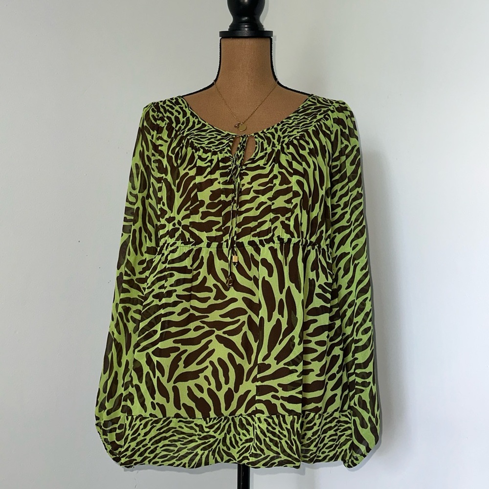 Green & Brown Print Women's Top